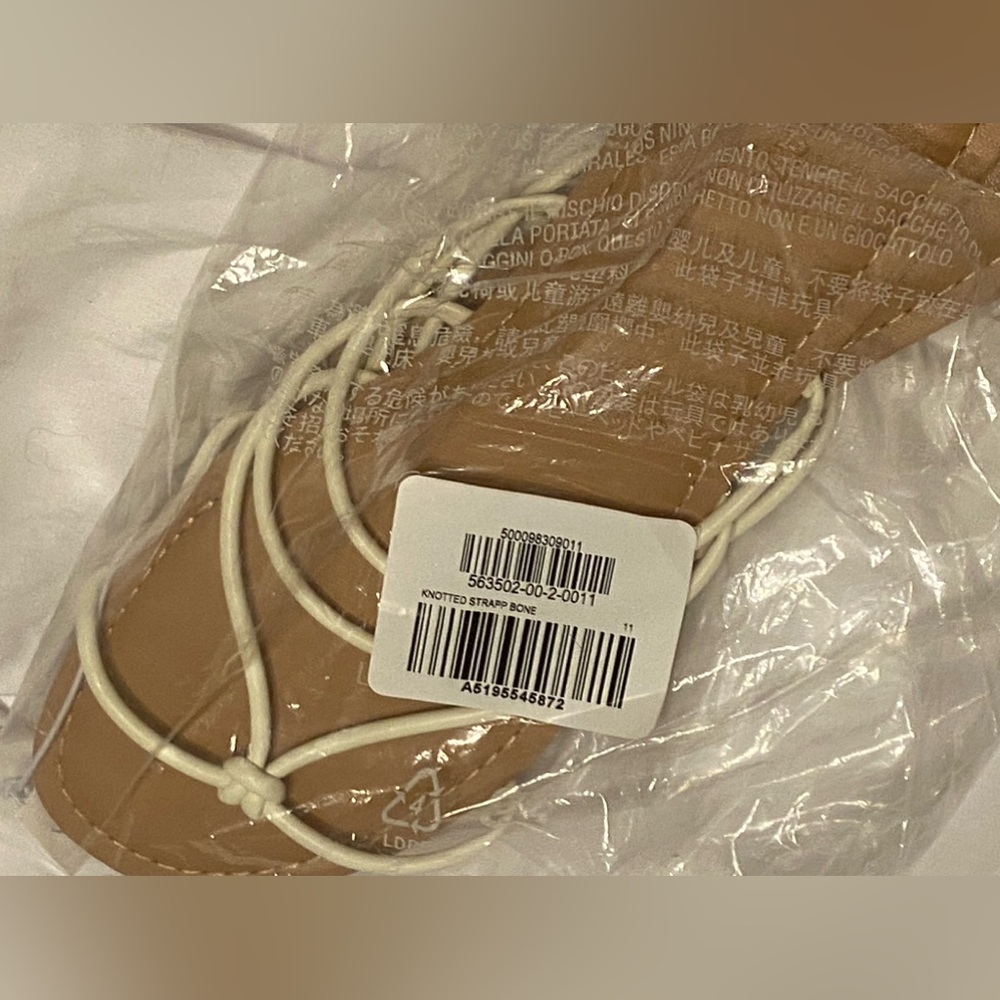 Faux Leather Strappy Knotted Sandals women’s size 11 flip-flops NWT cream color